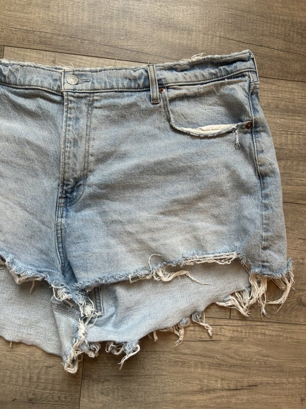 Abercrombie & Fitch Jorts Short Curve Love 35/20 Sparkle Fringe Denim Shorts Y2K - Picture 11 of 14